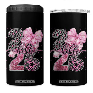 Happy New Year 2026 4 in 1 Can Cooler Tumbler Hello 2026 Disco Ball Pink Coquette Bow Faux Glitter TS11 One Size: 16 oz Black Print Your Wear