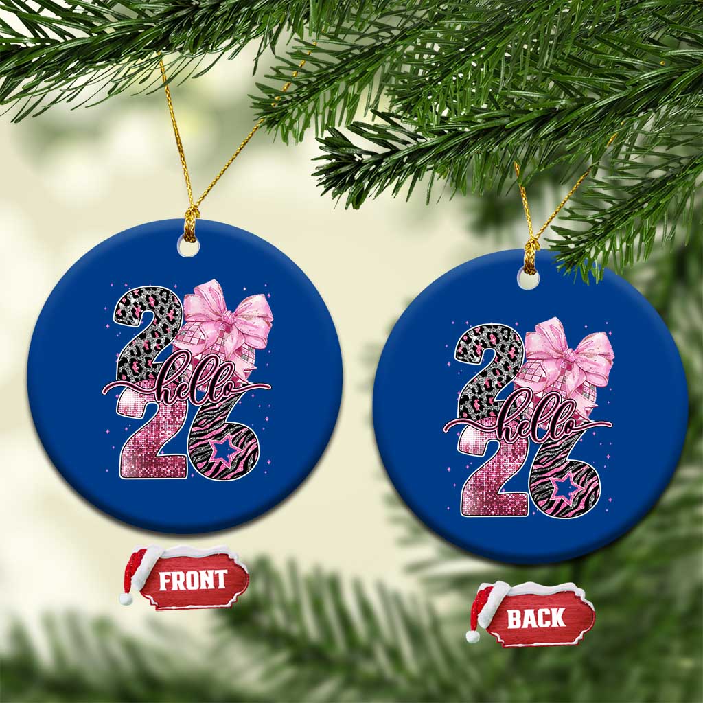 Happy New Year 2026 Ceramic Ornament Hello 2026 Disco Ball Pink Coquette Bow Faux Glitter TS11 1pc Blue Print Your Wear