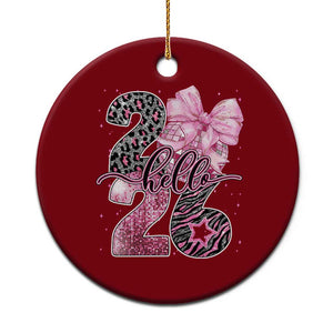 Happy New Year 2026 Ceramic Ornament Hello 2026 Disco Ball Pink Coquette Bow Faux Glitter TS11 1pc Red Print Your Wear