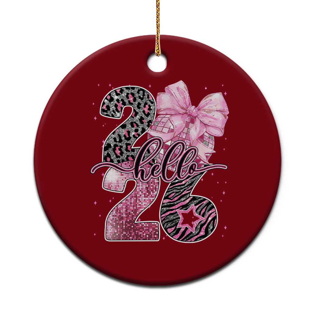 Happy New Year 2026 Ceramic Ornament Hello 2026 Disco Ball Pink Coquette Bow Faux Glitter TS11 1pc Red Print Your Wear