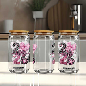 Happy New Year 2026 Glass Can Hello 2026 Disco Ball Pink Coquette Bow Faux Glitter TS11 Print Your Wear