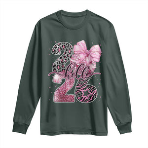 Happy New Year 2026 Long Sleeve Shirt Hello 2026 Disco Ball Pink Coquette Bow Faux Glitter TS11 Dark Forest Green Print Your Wear