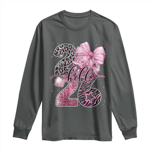 Happy New Year 2026 Long Sleeve Shirt Hello 2026 Disco Ball Pink Coquette Bow Faux Glitter TS11 Dark Heather Print Your Wear