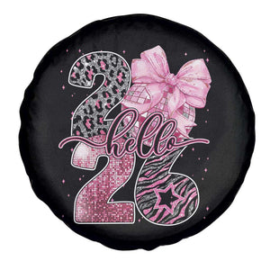 Happy New Year 2026 Spare Tire Cover Hello 2026 Disco Ball Pink Coquette Bow Faux Glitter TS11 Print Your Wear