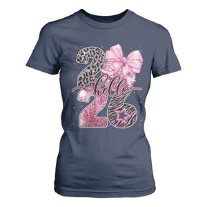 Happy New Year 2026 T Shirt For Women Hello 2026 Disco Ball Pink Coquette Bow Faux Glitter TS11 Navy Print Your Wear