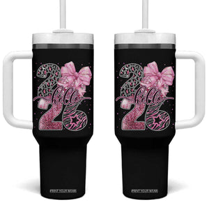 Happy New Year 2026 Tumbler With Handle Hello 2026 Disco Ball Pink Coquette Bow Faux Glitter TS11 One Size: 40 oz Black Print Your Wear