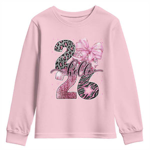 Happy New Year 2026 Youth Sweatshirt Hello 2026 Disco Ball Pink Coquette Bow Faux Glitter TS11 Light Pink Print Your Wear