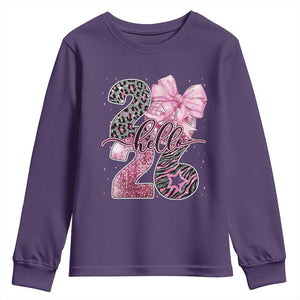 Happy New Year 2026 Youth Sweatshirt Hello 2026 Disco Ball Pink Coquette Bow Faux Glitter TS11 Purple Print Your Wear