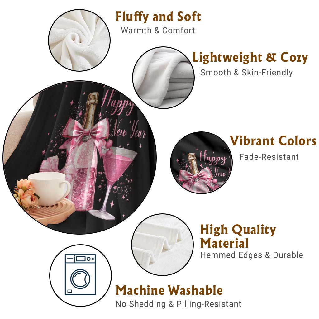 Happy New Year 2026 New Years Eve Party Throw Blanket Pink Cocktail Disco Ball TS11 Print Your Wear