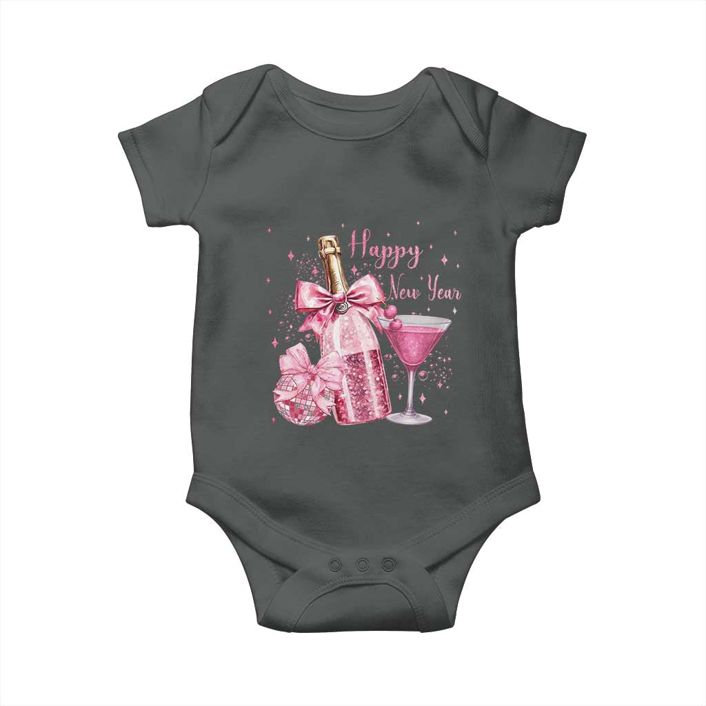 Happy New Year 2026 New Years Eve Party Baby Onesie Pink Cocktail Disco Ball TS11 Dark Heather Print Your Wear