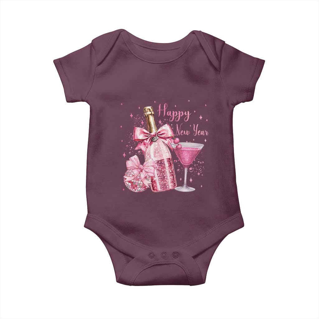 Happy New Year 2026 New Years Eve Party Baby Onesie Pink Cocktail Disco Ball TS11 Maroon Print Your Wear