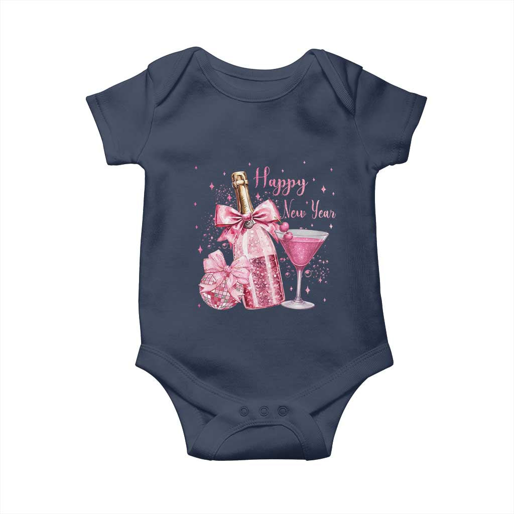 Happy New Year 2026 New Years Eve Party Baby Onesie Pink Cocktail Disco Ball TS11 Navy Print Your Wear