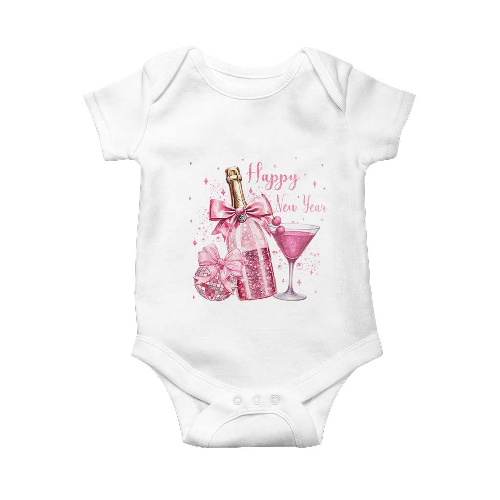 Happy New Year 2026 New Years Eve Party Baby Onesie Pink Cocktail Disco Ball TS11 White Print Your Wear
