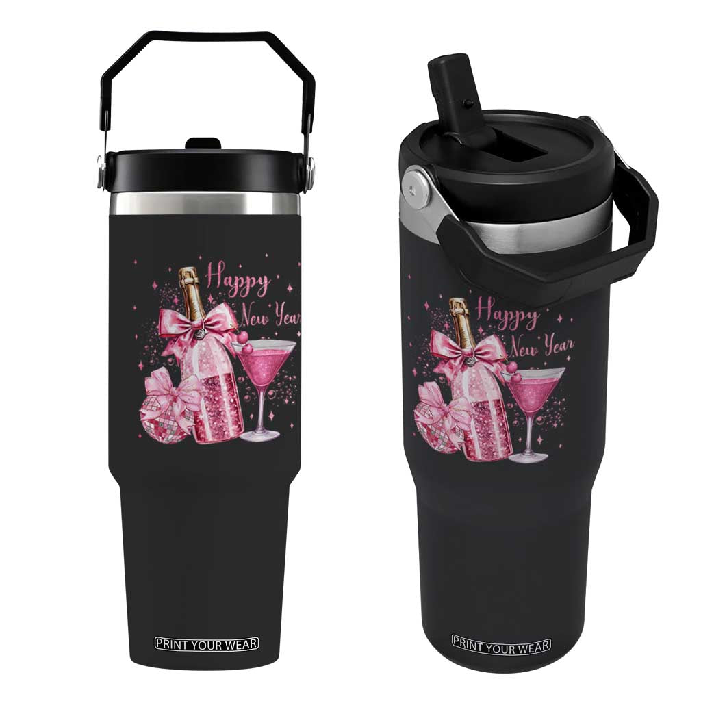 Happy New Year 2026 New Years Eve Party Flip Straw Tumbler Pink Cocktail Disco Ball TS11 One Size: 30 oz Black Print Your Wear