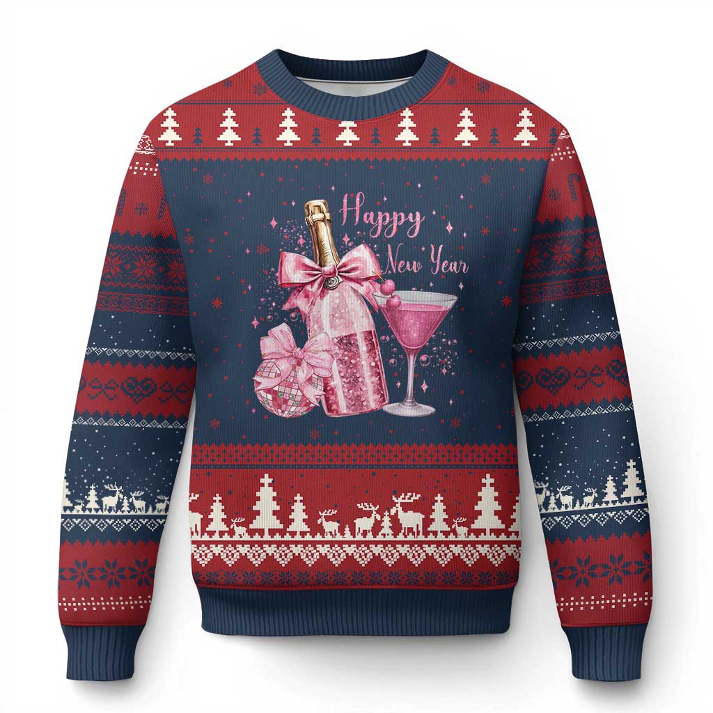 Happy New Year 2026 New Years Eve Party Ugly Christmas Sweater Pink Cocktail Disco Ball TS11 Navy Red Print Your Wear