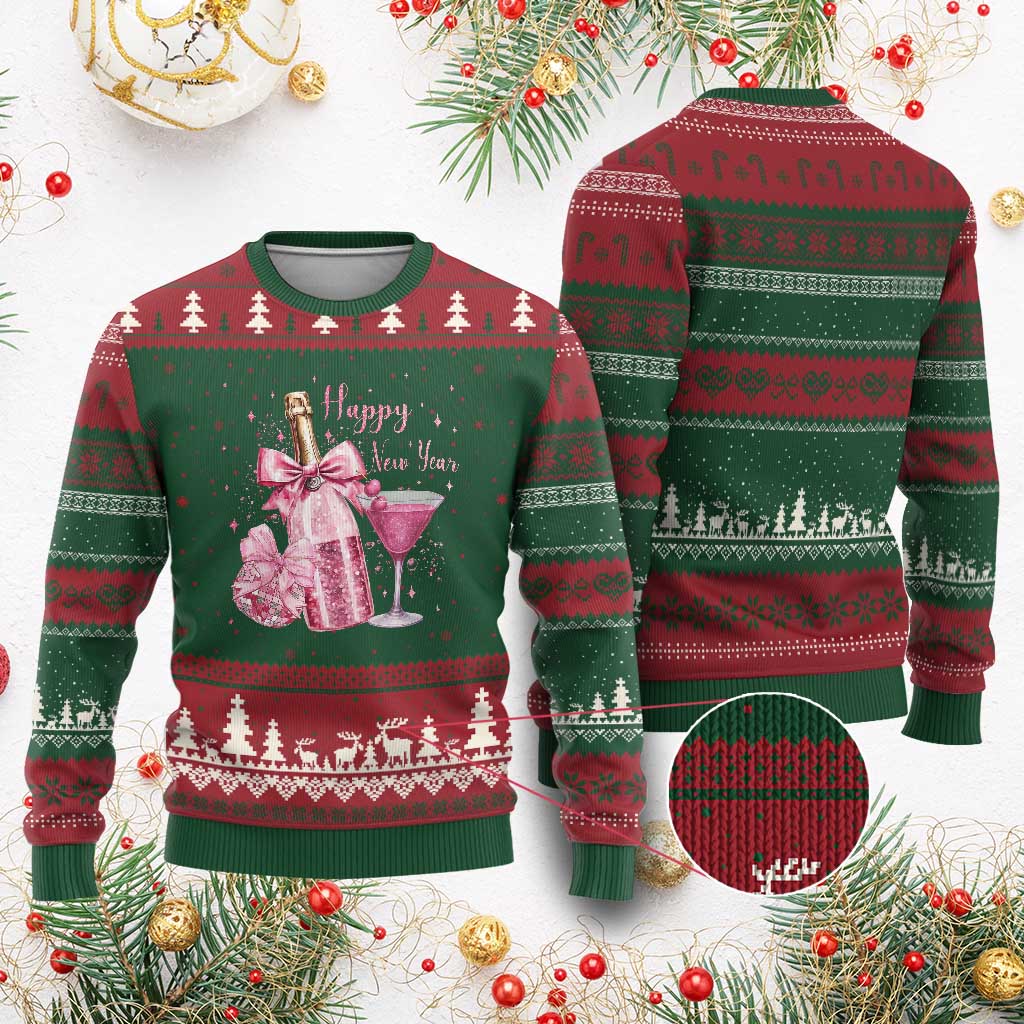 Happy New Year 2026 New Years Eve Party Ugly Christmas Sweater Pink Cocktail Disco Ball TS11 Red Green Print Your Wear