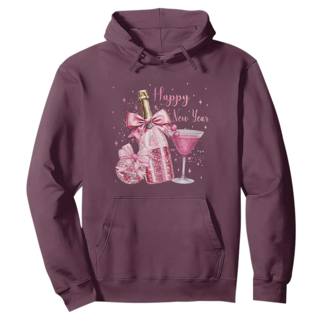 Happy New Year 2026 New Years Eve Party Hoodie Pink Cocktail Disco Ball TS11 Maroon Print Your Wear