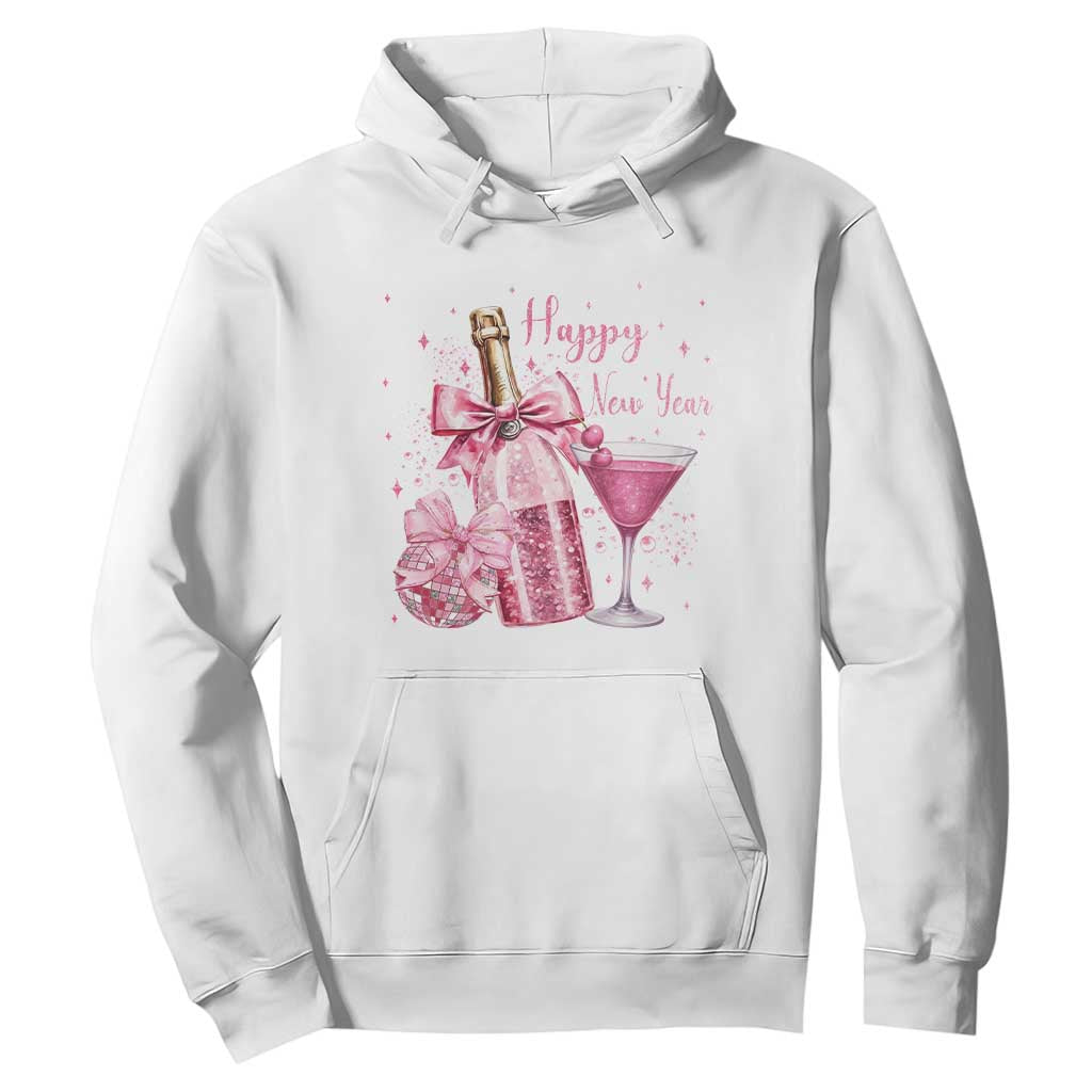 Happy New Year 2026 New Years Eve Party Hoodie Pink Cocktail Disco Ball TS11 White Print Your Wear