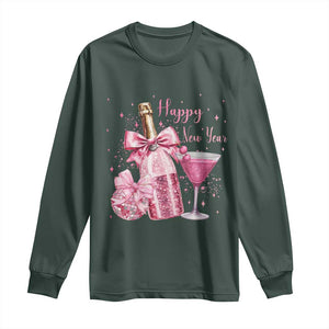 Happy New Year 2026 New Years Eve Party Long Sleeve Shirt Pink Cocktail Disco Ball TS11 Dark Forest Green Print Your Wear