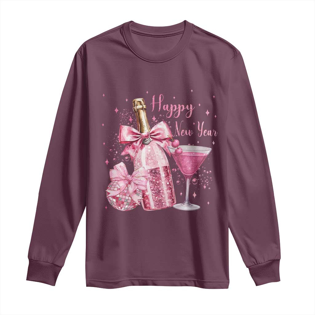 Happy New Year 2026 New Years Eve Party Long Sleeve Shirt Pink Cocktail Disco Ball TS11 Maroon Print Your Wear