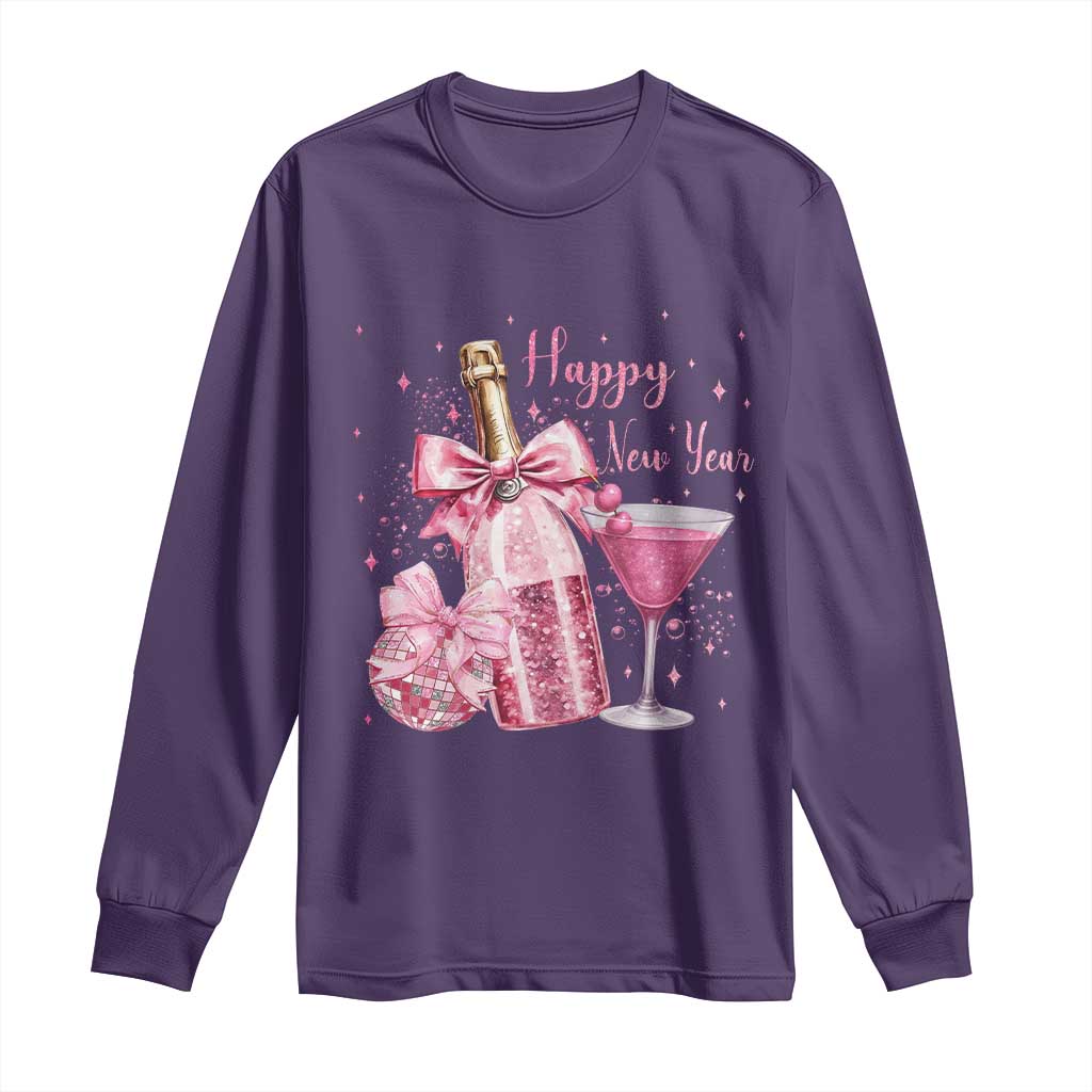 Happy New Year 2026 New Years Eve Party Long Sleeve Shirt Pink Cocktail Disco Ball TS11 Purple Print Your Wear