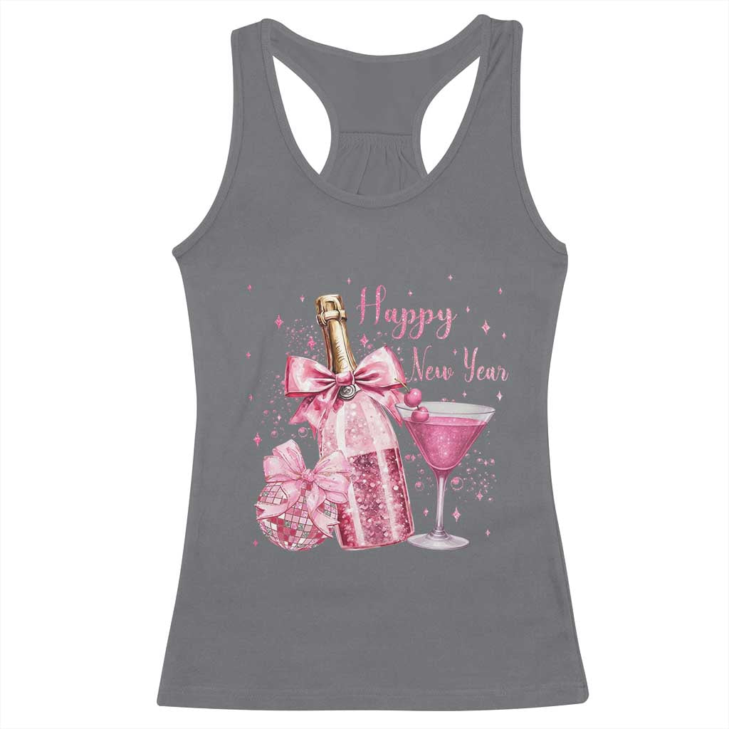 Happy New Year 2026 New Years Eve Party Racerback Tank Top Pink Cocktail Disco Ball TS11 Charcoal Print Your Wear