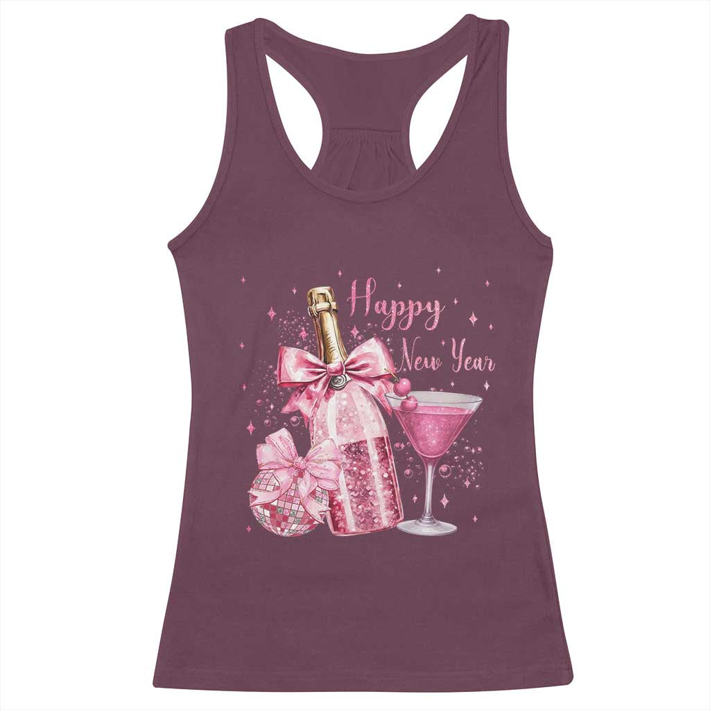 Happy New Year 2026 New Years Eve Party Racerback Tank Top Pink Cocktail Disco Ball TS11 Maroon Print Your Wear