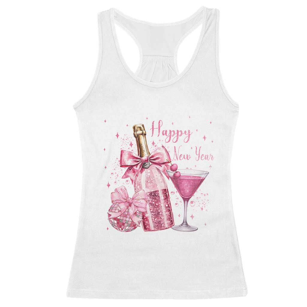 Happy New Year 2026 New Years Eve Party Racerback Tank Top Pink Cocktail Disco Ball TS11 White Print Your Wear