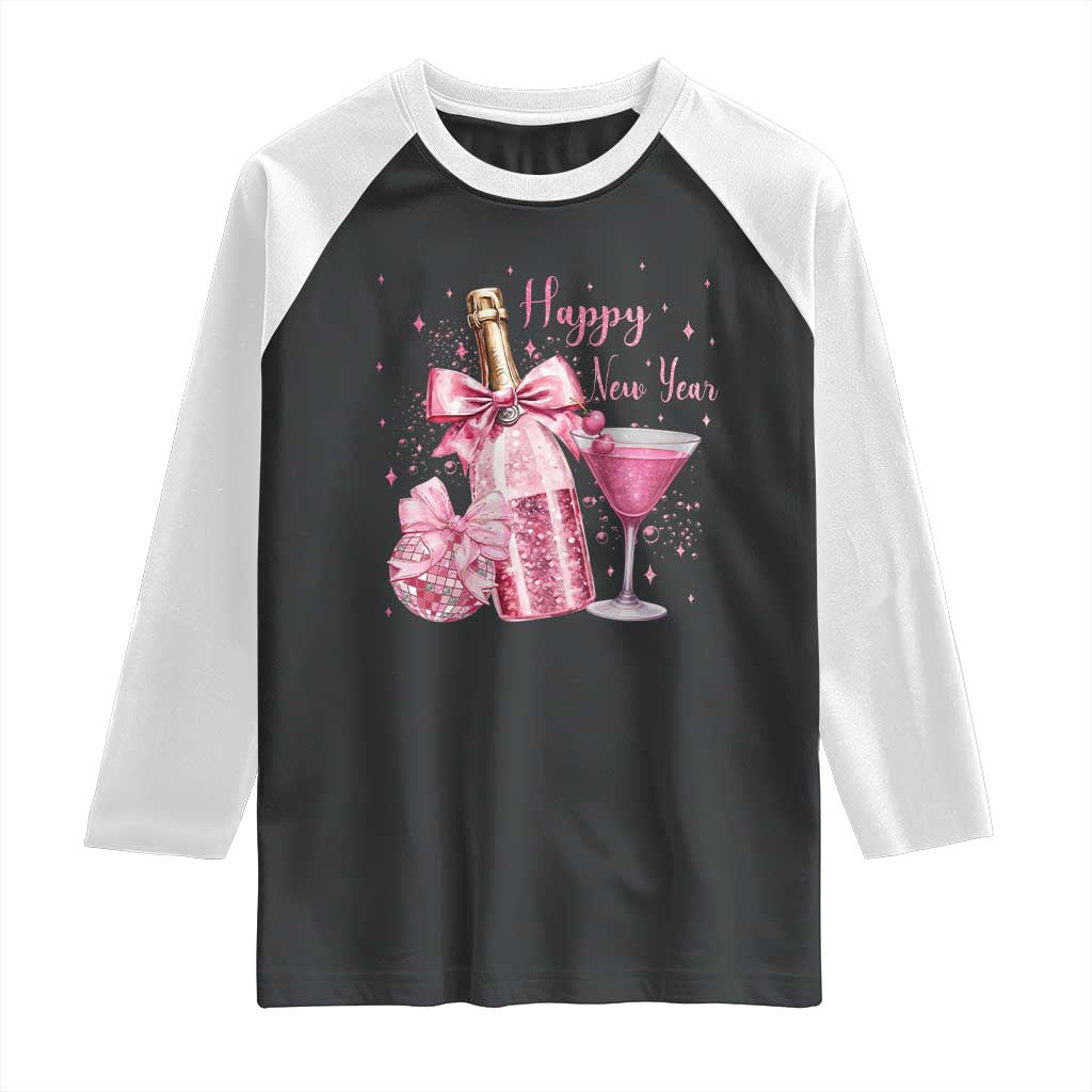 Happy New Year 2026 New Years Eve Party Raglan Shirt Pink Cocktail Disco Ball TS11 Black White Print Your Wear