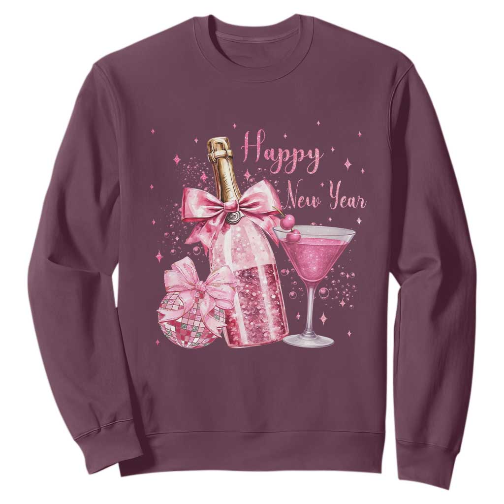 Happy New Year 2026 New Years Eve Party Sweatshirt Pink Cocktail Disco Ball TS11 Maroon Print Your Wear