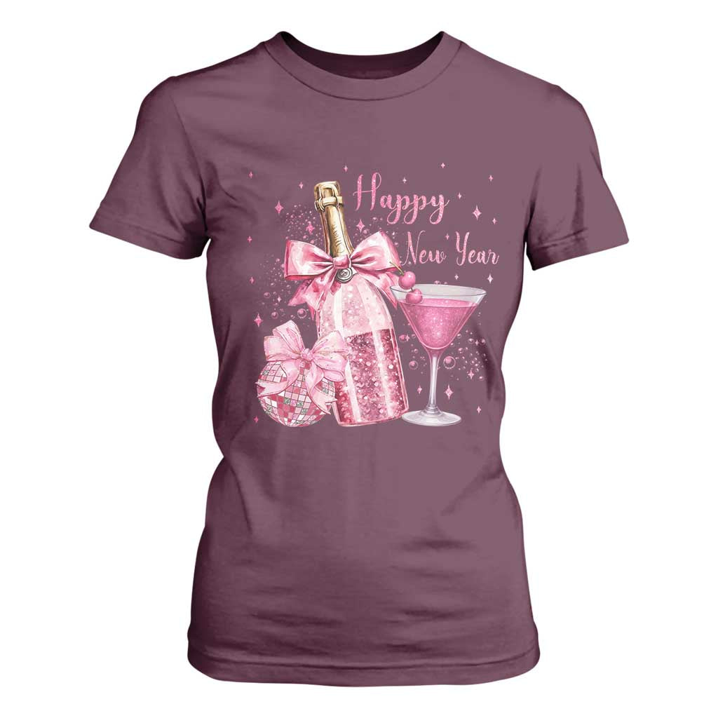 Happy New Year 2026 New Years Eve Party T Shirt For Women Pink Cocktail Disco Ball TS11 Maroon Print Your Wear