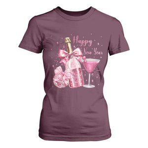 Happy New Year 2026 New Years Eve Party T Shirt For Women Pink Cocktail Disco Ball TS11 Maroon Print Your Wear