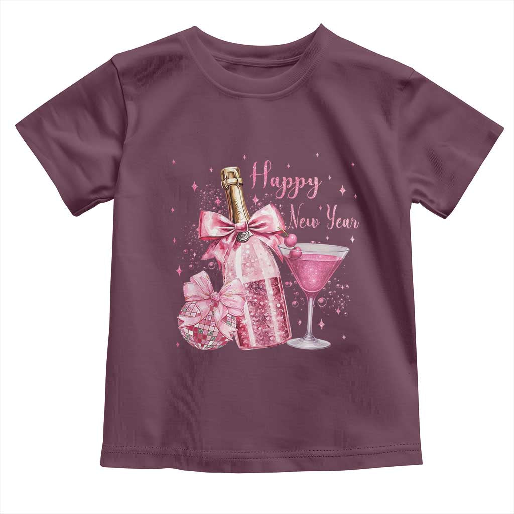 Happy New Year 2026 New Years Eve Party Toddler T Shirt Pink Cocktail Disco Ball TS11 Maroon Print Your Wear