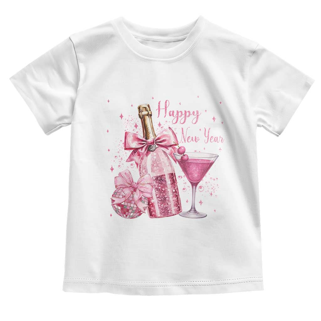 Happy New Year 2026 New Years Eve Party Toddler T Shirt Pink Cocktail Disco Ball TS11 White Print Your Wear