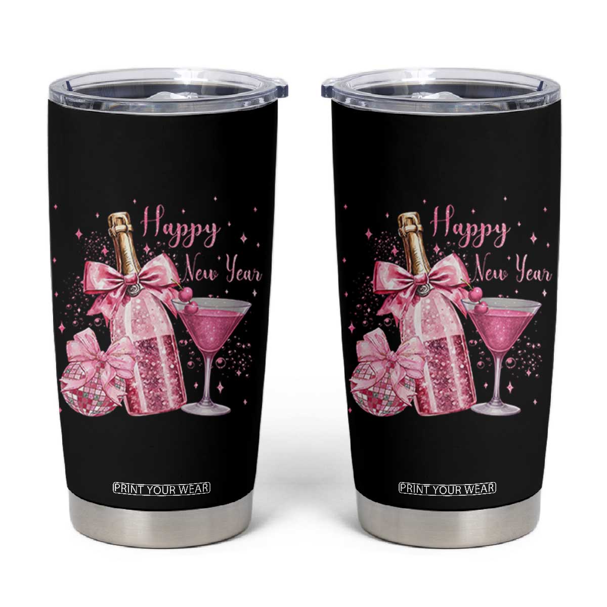 Happy New Year 2026 New Years Eve Party Tumbler Cup Pink Cocktail Disco Ball TS11 Black Print Your Wear