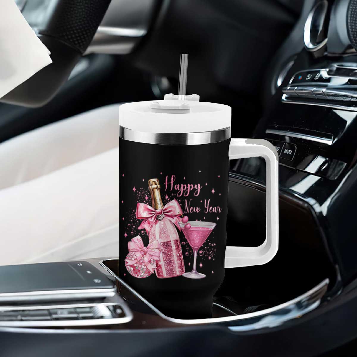Happy New Year 2026 New Years Eve Party Tumbler With Handle Pink Cocktail Disco Ball TS11 Print Your Wear