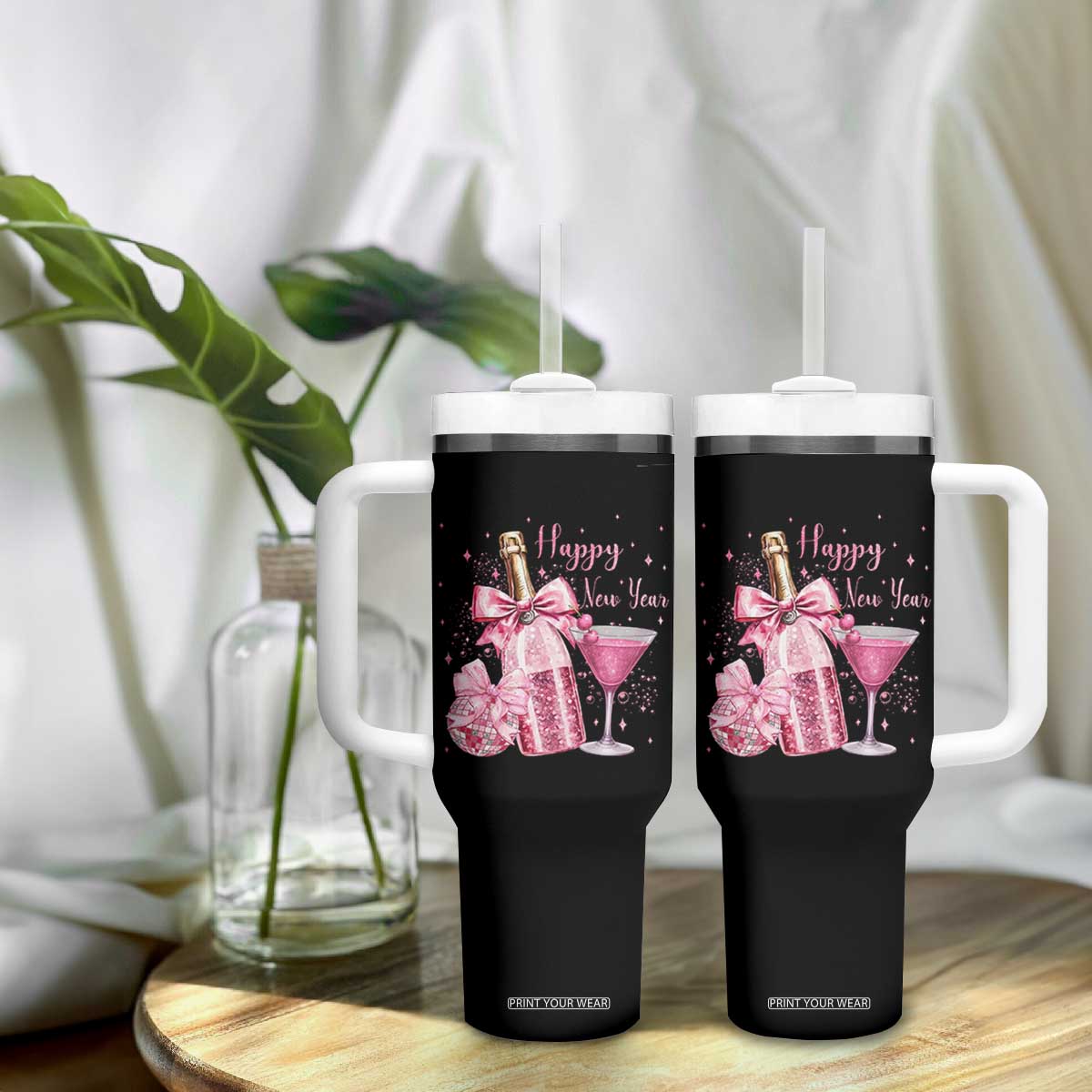 Happy New Year 2026 New Years Eve Party Tumbler With Handle Pink Cocktail Disco Ball TS11 Print Your Wear