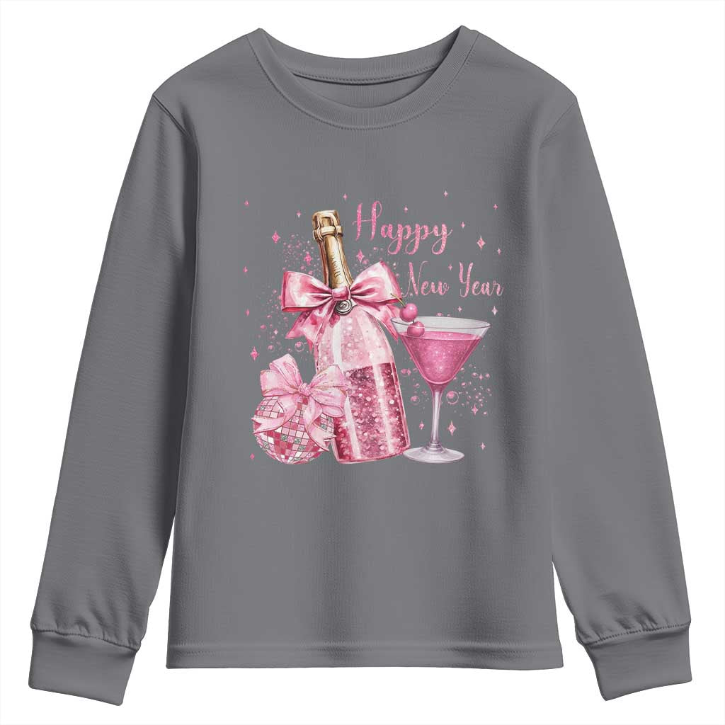 Happy New Year 2026 New Years Eve Party Youth Sweatshirt Pink Cocktail Disco Ball TS11 Charcoal Print Your Wear