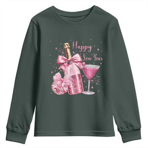 Happy New Year 2026 New Years Eve Party Youth Sweatshirt Pink Cocktail Disco Ball TS11 Dark Forest Green Print Your Wear
