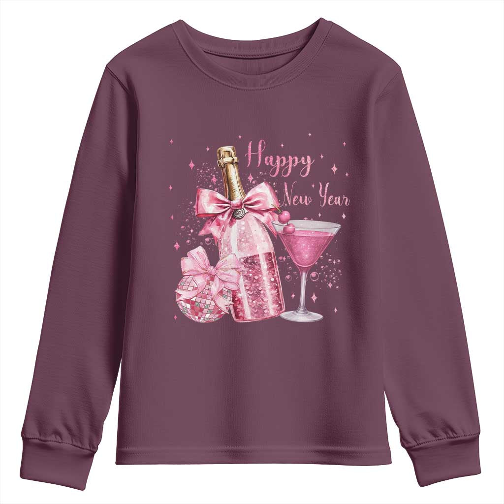 Happy New Year 2026 New Years Eve Party Youth Sweatshirt Pink Cocktail Disco Ball TS11 Maroon Print Your Wear