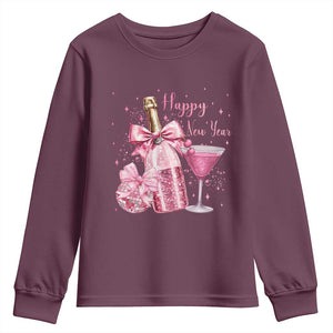 Happy New Year 2026 New Years Eve Party Youth Sweatshirt Pink Cocktail Disco Ball TS11 Maroon Print Your Wear