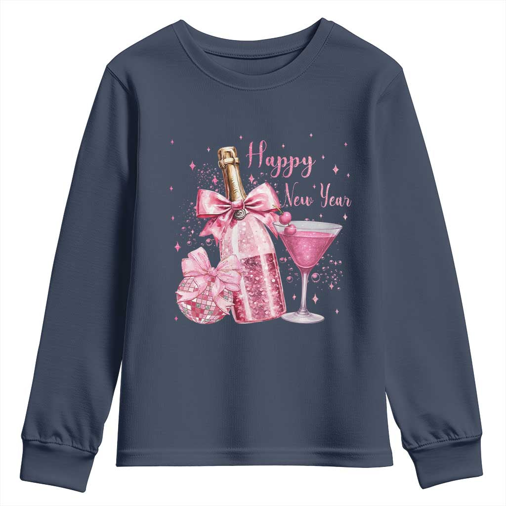 Happy New Year 2026 New Years Eve Party Youth Sweatshirt Pink Cocktail Disco Ball TS11 Navy Print Your Wear