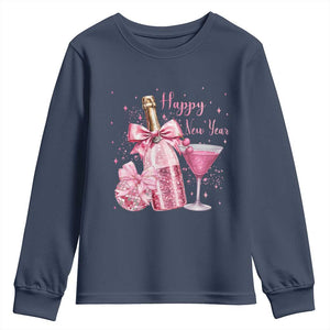 Happy New Year 2026 New Years Eve Party Youth Sweatshirt Pink Cocktail Disco Ball TS11 Navy Print Your Wear