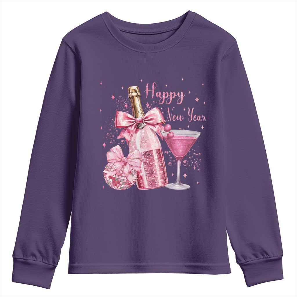 Happy New Year 2026 New Years Eve Party Youth Sweatshirt Pink Cocktail Disco Ball TS11 Purple Print Your Wear