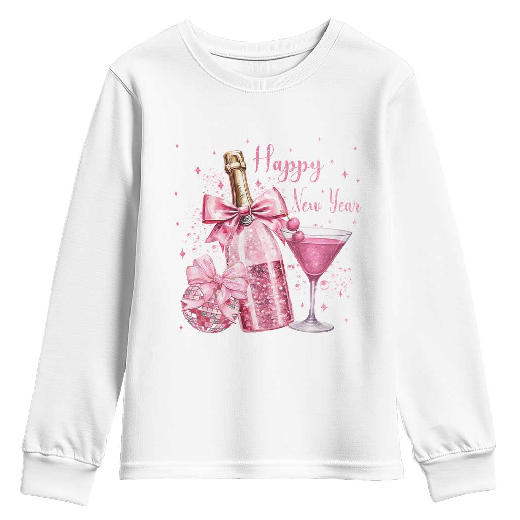 Happy New Year 2026 New Years Eve Party Youth Sweatshirt Pink Cocktail Disco Ball TS11 White Print Your Wear