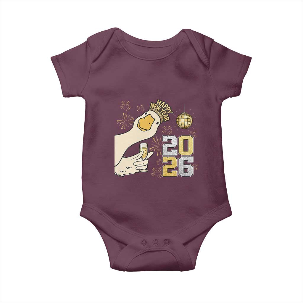 Funny New Years Eve Silly Goose 2026 Baby Onesie New Year Party TS11 Maroon Print Your Wear