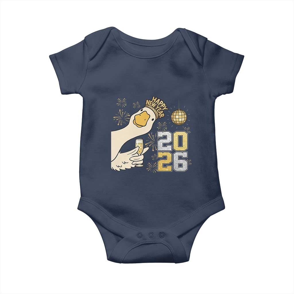 Funny New Years Eve Silly Goose 2026 Baby Onesie New Year Party TS11 Navy Print Your Wear
