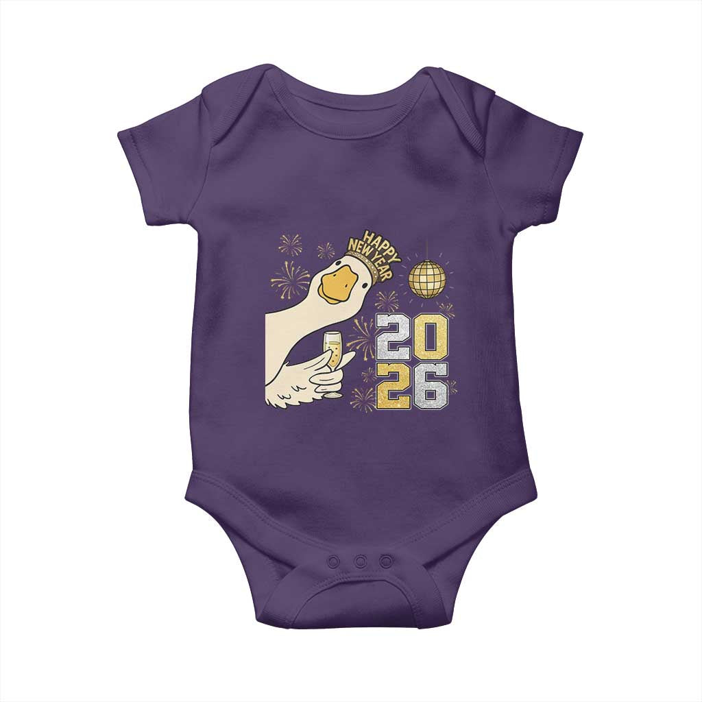 Funny New Years Eve Silly Goose 2026 Baby Onesie New Year Party TS11 Purple Print Your Wear
