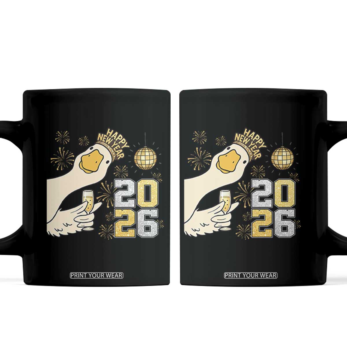 Funny New Years Eve Silly Goose 2026 Coffee Mug New Year Party TS11 Black Print Your Wear