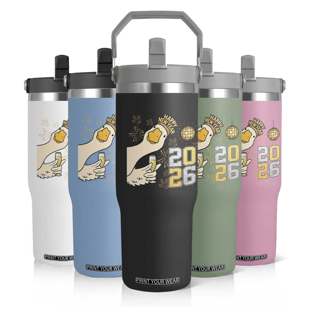 Funny New Years Eve Silly Goose 2026 Flip Straw Tumbler New Year Party TS11 Print Your Wear